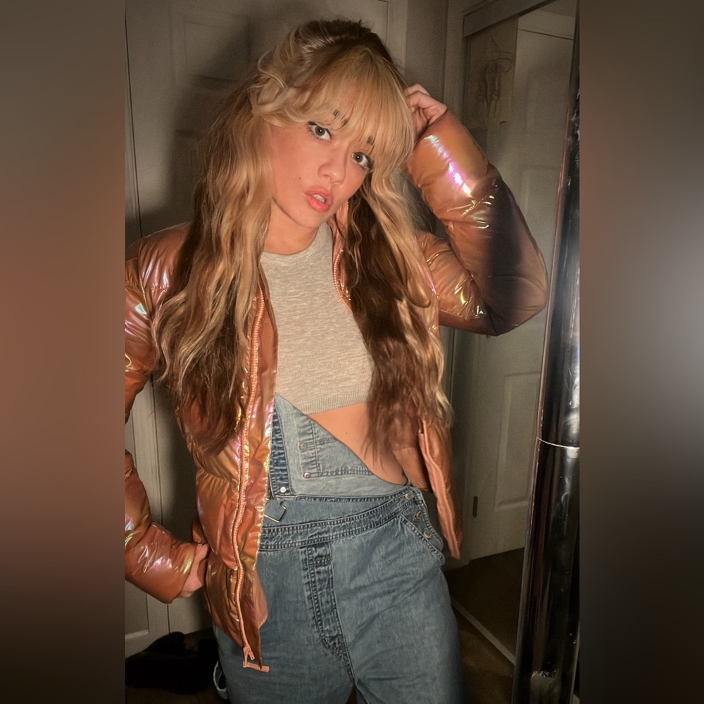 Pink iridescent fabletics puffer jacket size xs